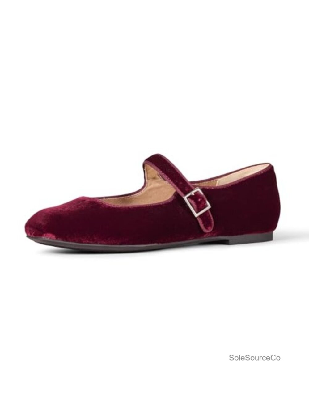 Women's Mary Jane Ballet Flats Velvet Memory Foam Adjustable Buckle